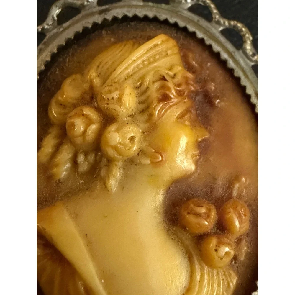 Vintage Cameo Brooch Victorian Revival Resin